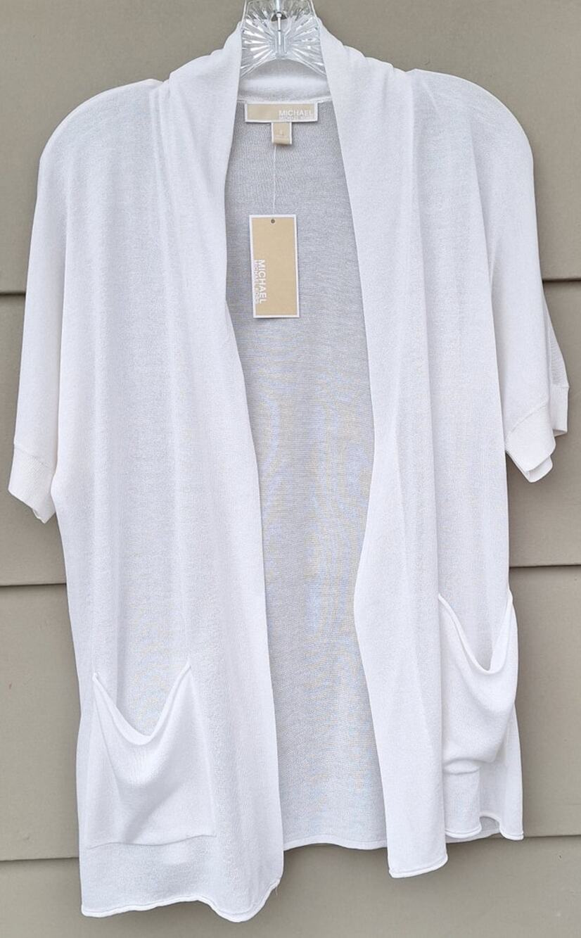 Michael Michael Kors Basic Lightweight Open Short Sleeves Cardigan White S $110